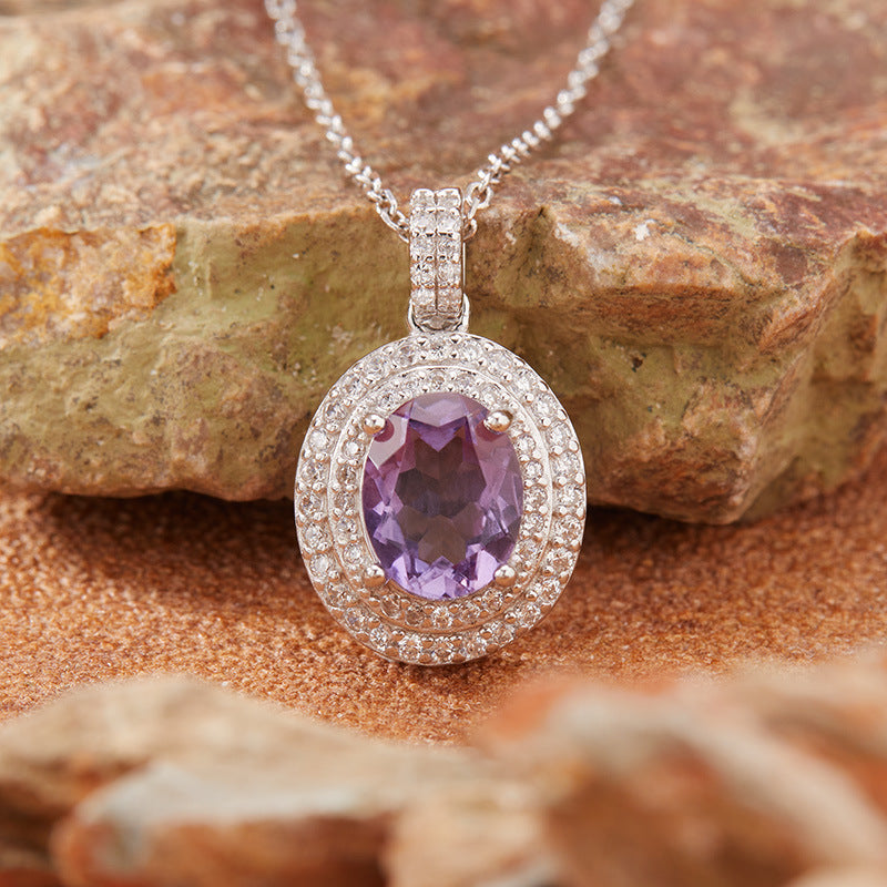 Women's Sterling Silver Colored Gemstone Necklace