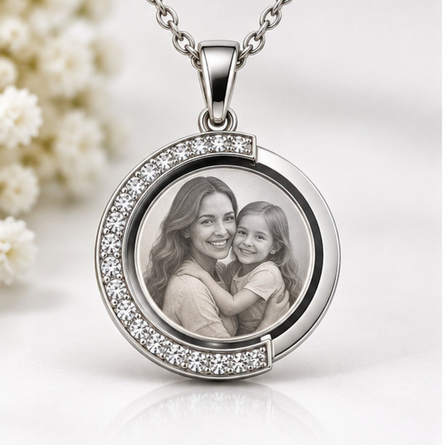 Personalized Crystal-Style Crescent Photo & Text Engraving Pendant
