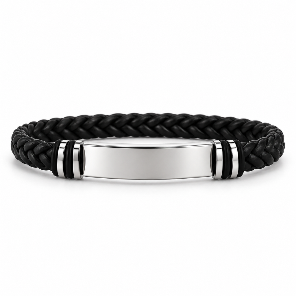 Personalized Men's Braided Leather ID Bracelet