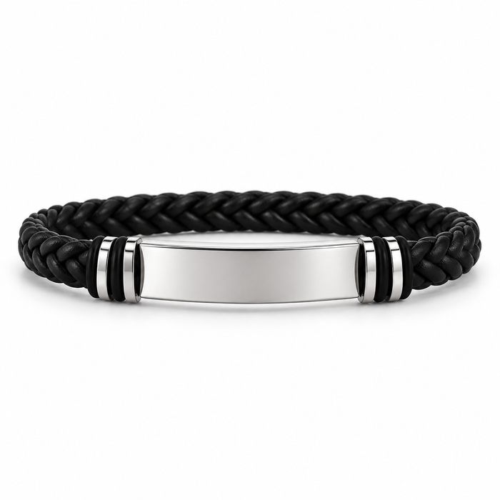 Personalized Men's Braided Leather ID Bracelet