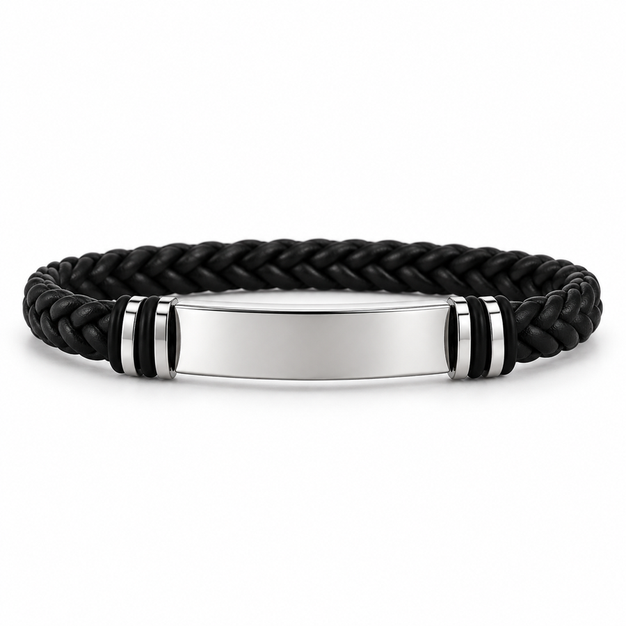 Personalized Men's Braided Leather ID Bracelet