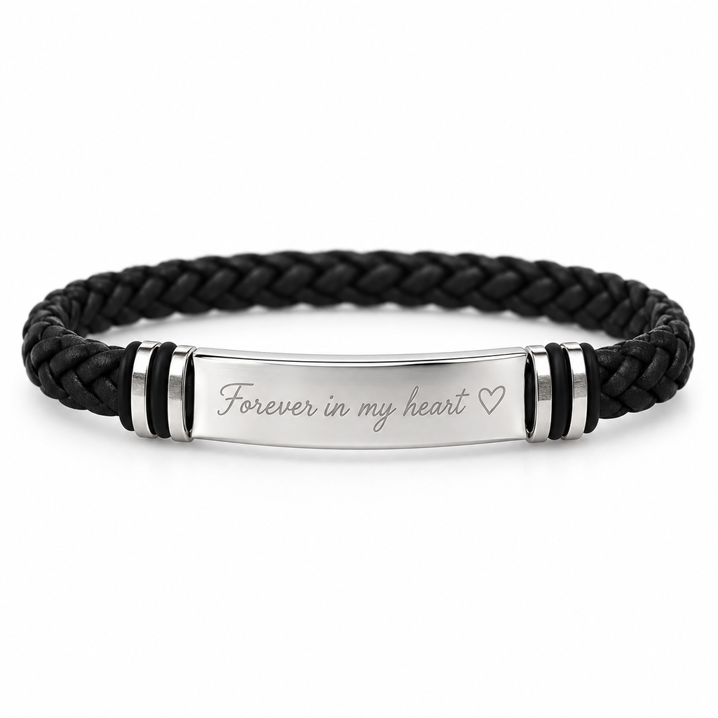 Personalized Men's Braided Leather ID Bracelet