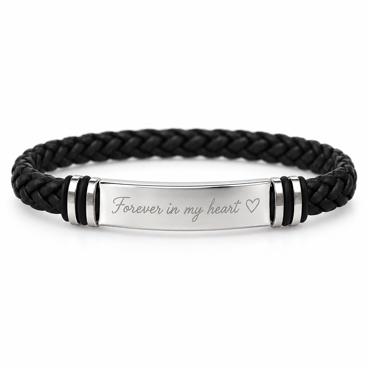 Personalized Men's Braided Leather ID Bracelet
