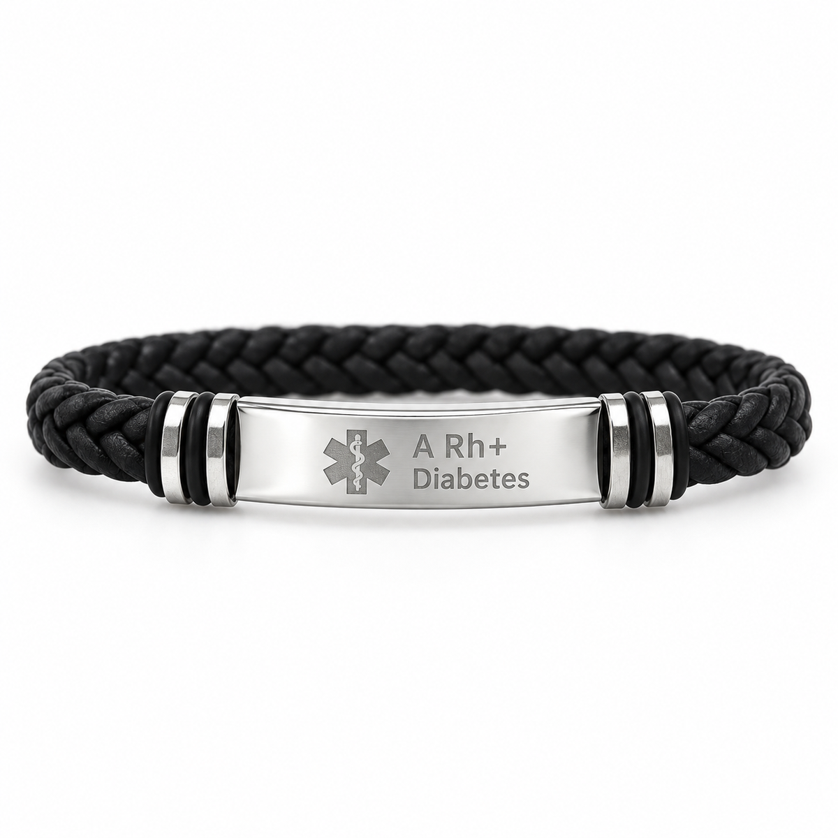 Personalized Men's Braided Leather ID Bracelet