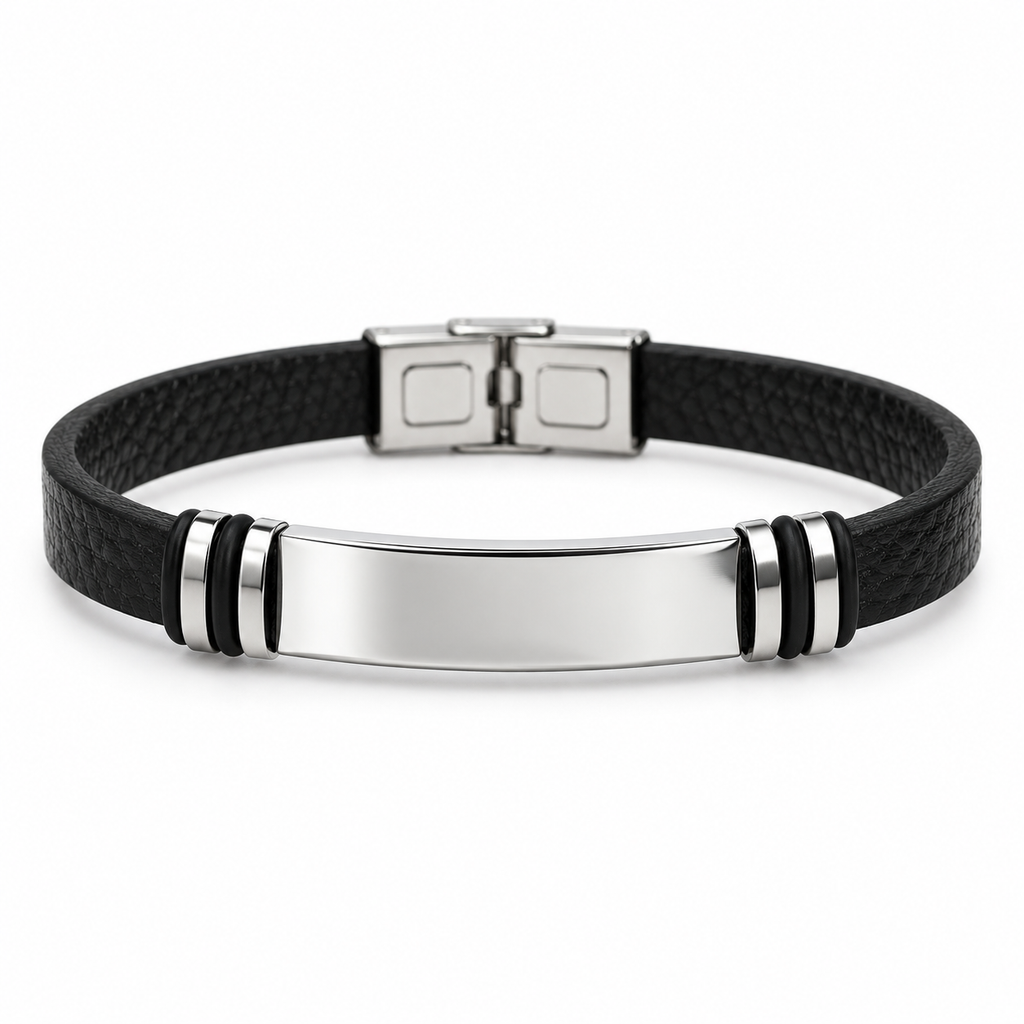 Personalized Men's Smooth Leather ID Bracelet