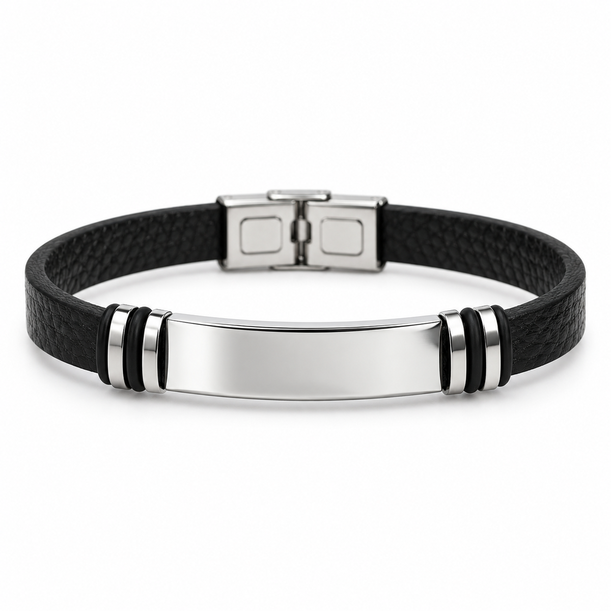 Personalized Men's Smooth Leather ID Bracelet
