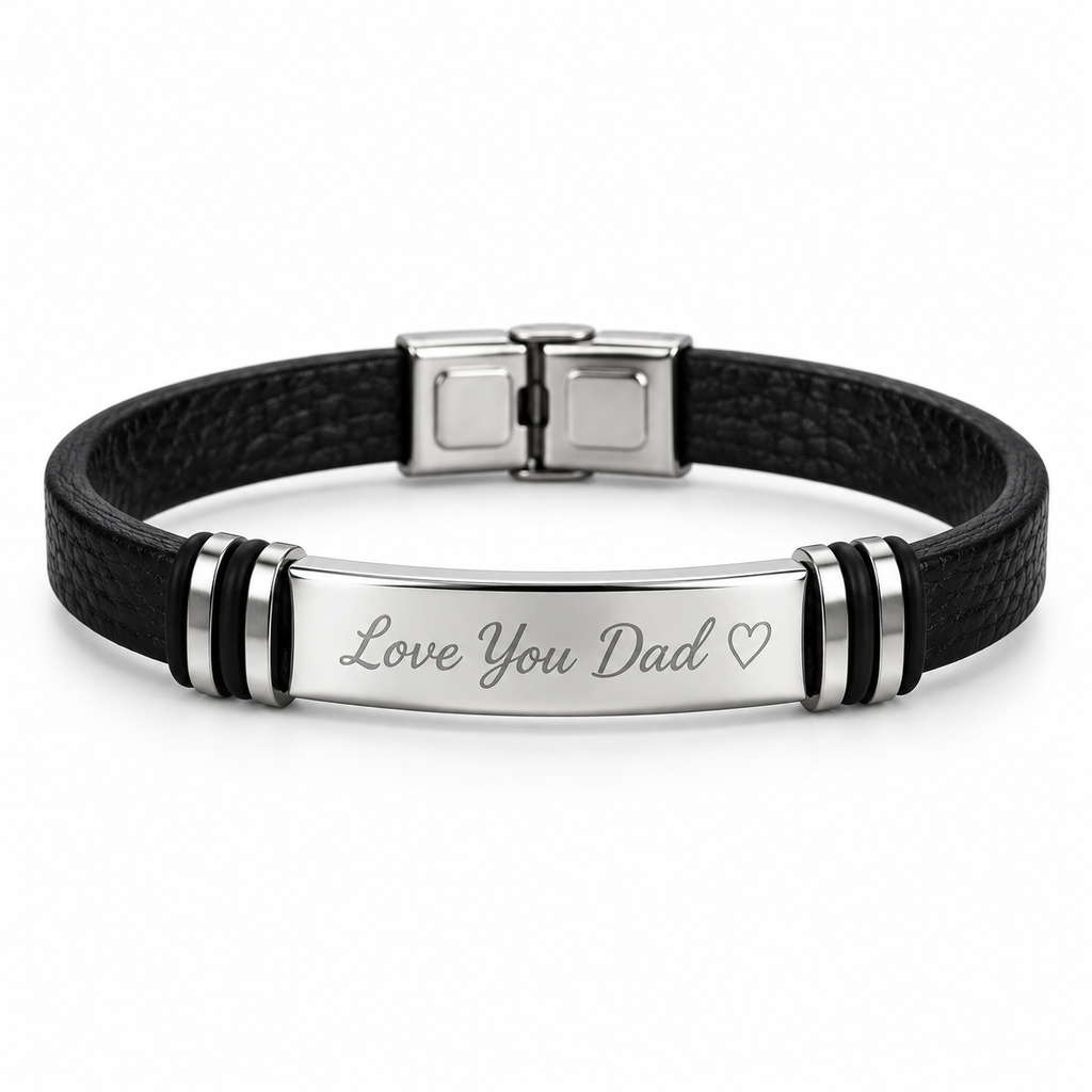 Personalized Men's Smooth Leather ID Bracelet