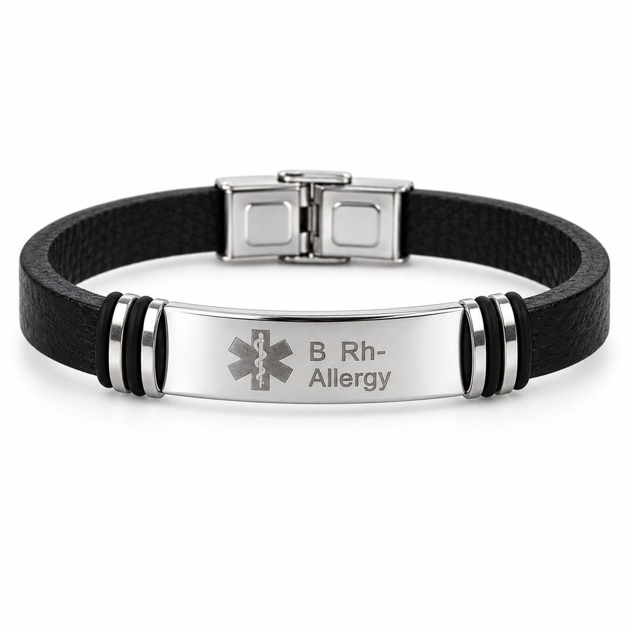Personalized Men's Smooth Leather ID Bracelet