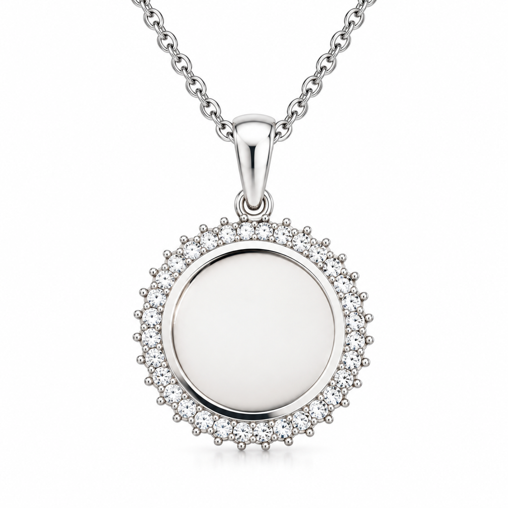 Personalized Crystal-Style Round Photo & Text Engraving Pendant