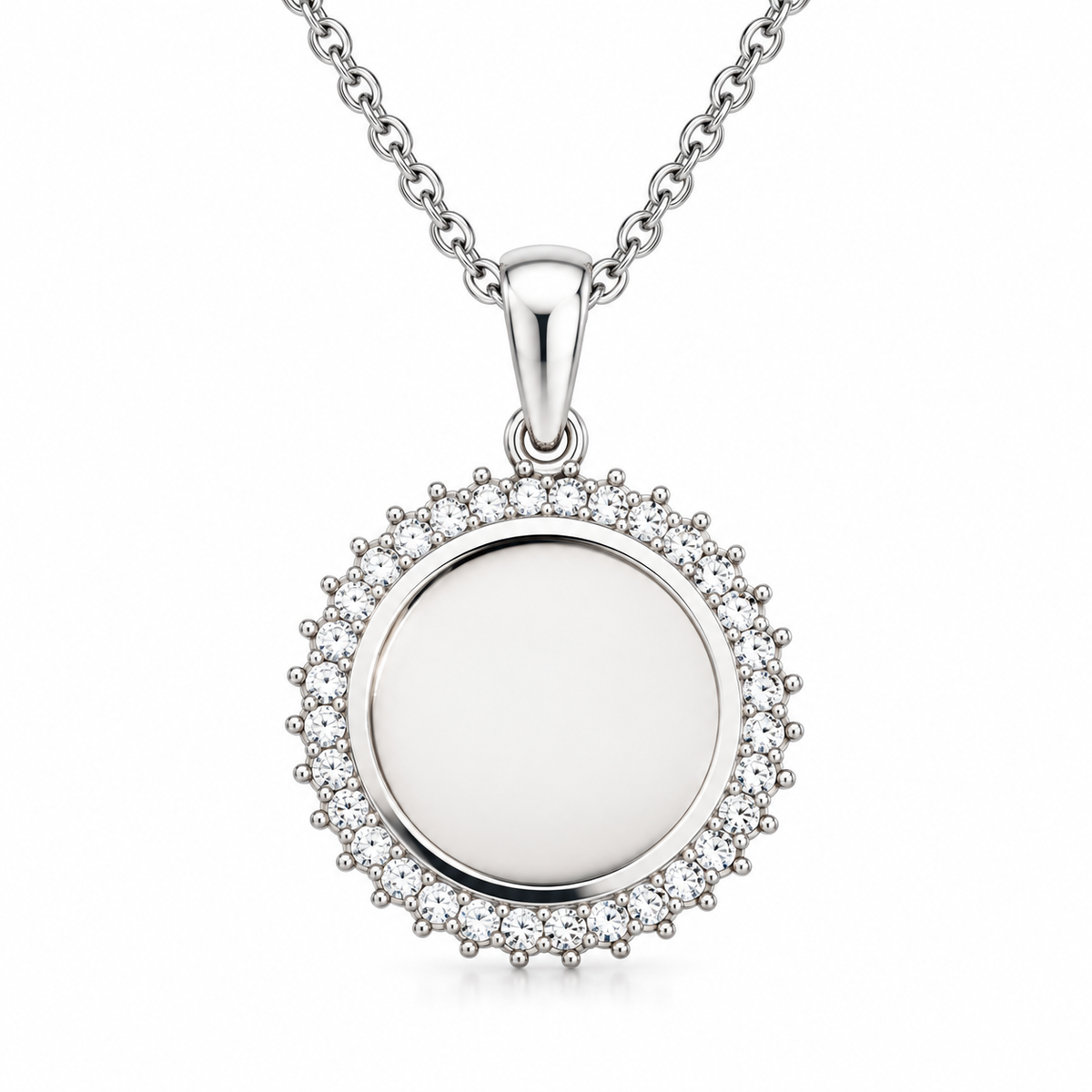 Personalized Crystal-Style Round Photo & Text Engraving Pendant