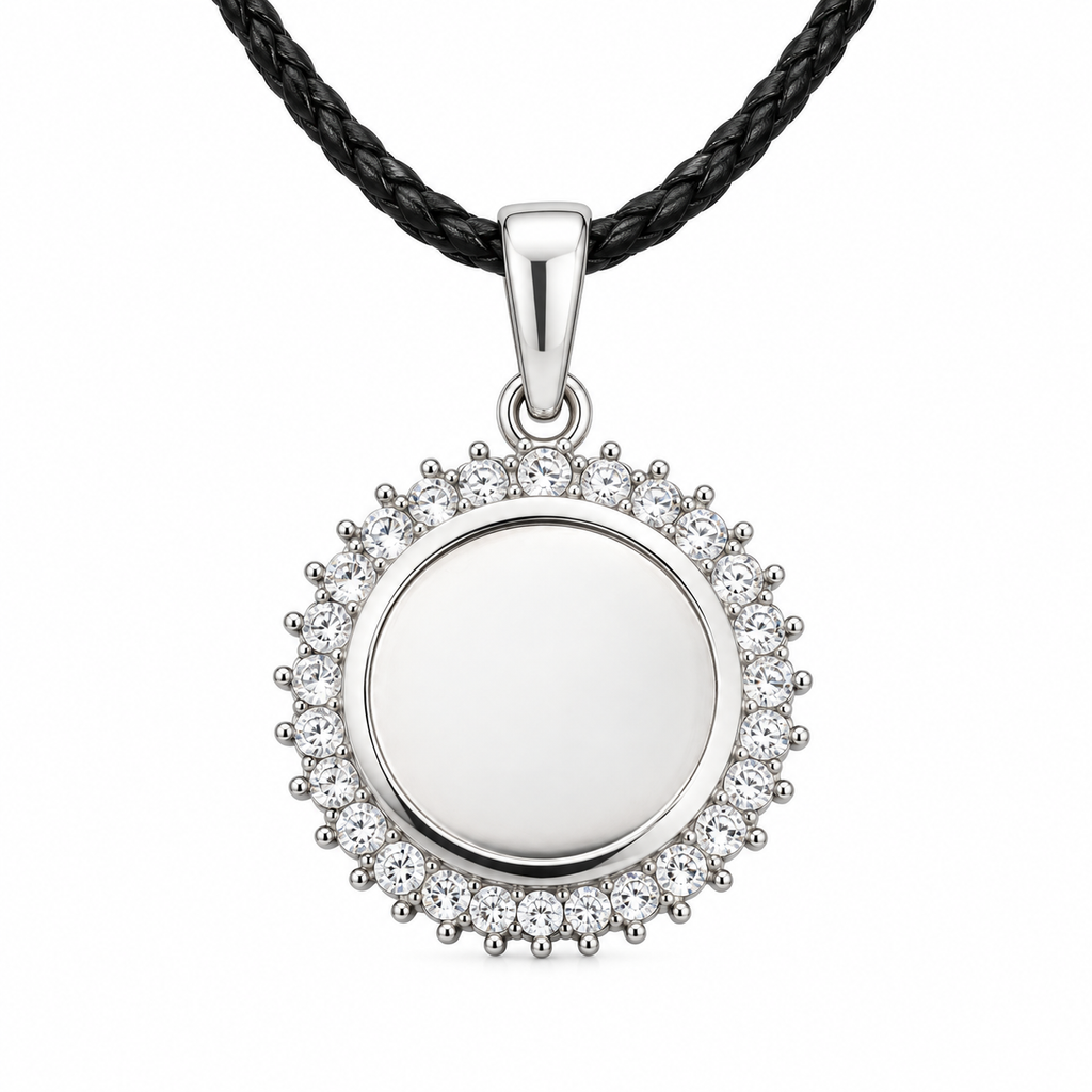 Personalized Crystal-Style Round Photo & Text Engraving Pendant