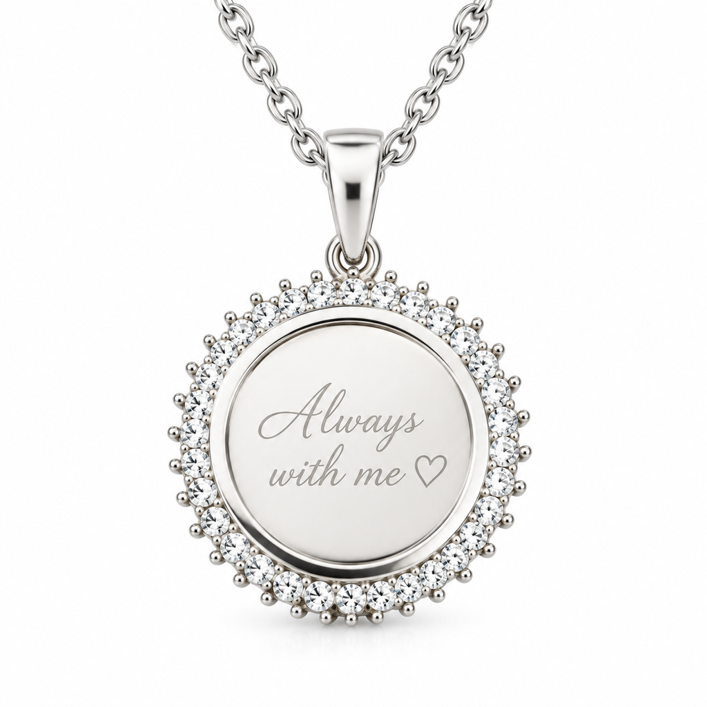 Personalized Crystal-Style Round Photo & Text Engraving Pendant