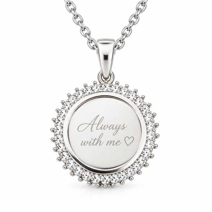 Personalized Crystal-Style Round Photo & Text Engraving Pendant