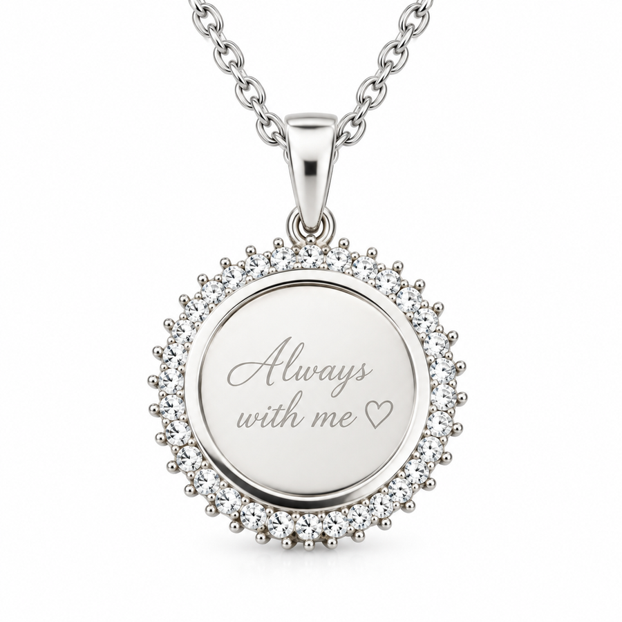 Personalized Crystal-Style Round Photo & Text Engraving Pendant