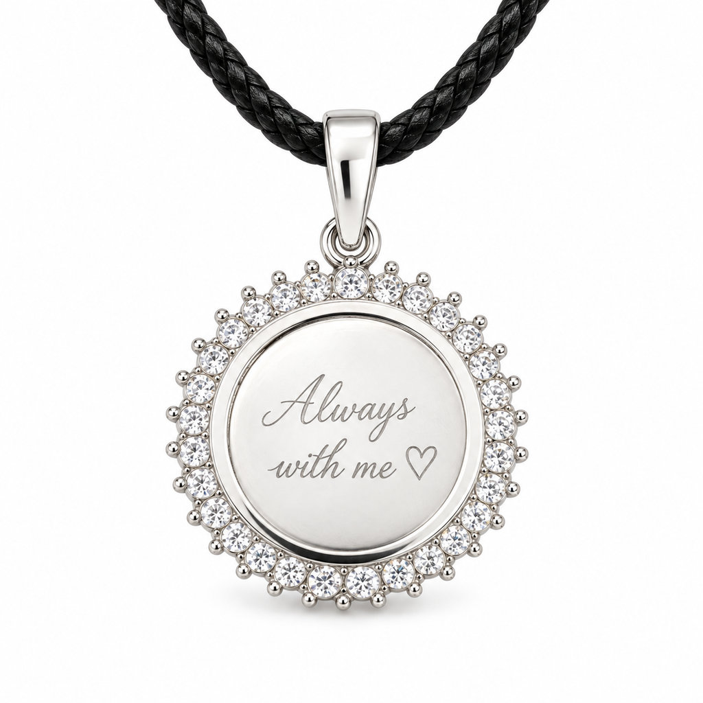 Personalized Crystal-Style Round Photo & Text Engraving Pendant