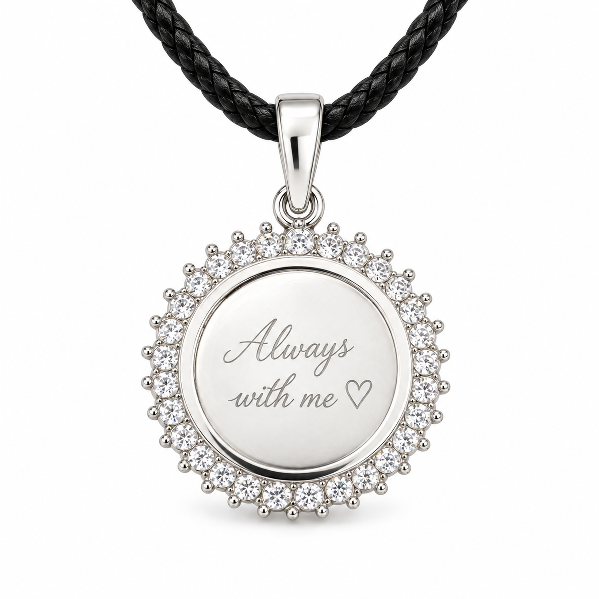 Personalized Crystal-Style Round Photo & Text Engraving Pendant