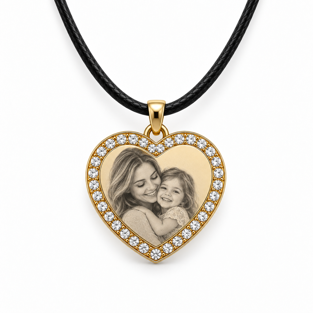Personalized Crystal-Style Heart Photo & Text Engraving Pendant