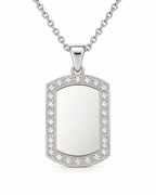 GR-001 Small Silver Crystal Tag Pendant – Silver Stainless Steel Chain