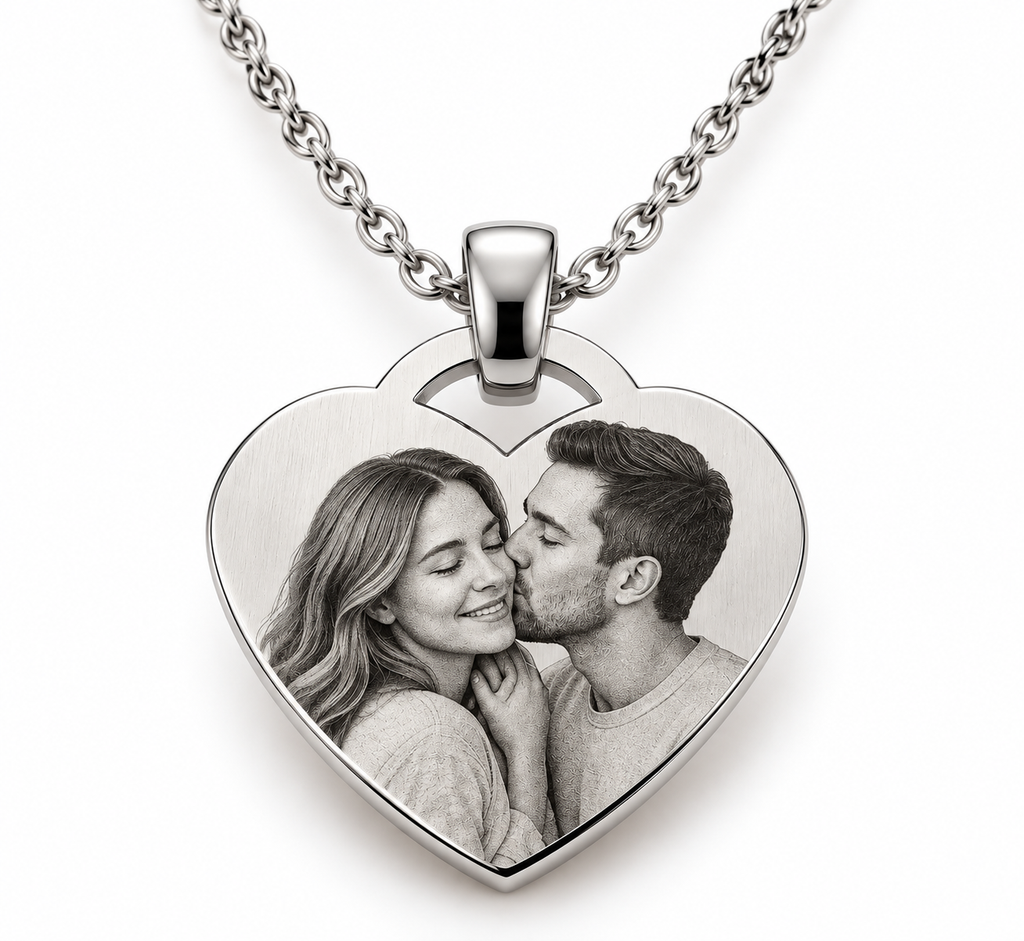 Personalized Heart Photo & Text Engraving Pendant