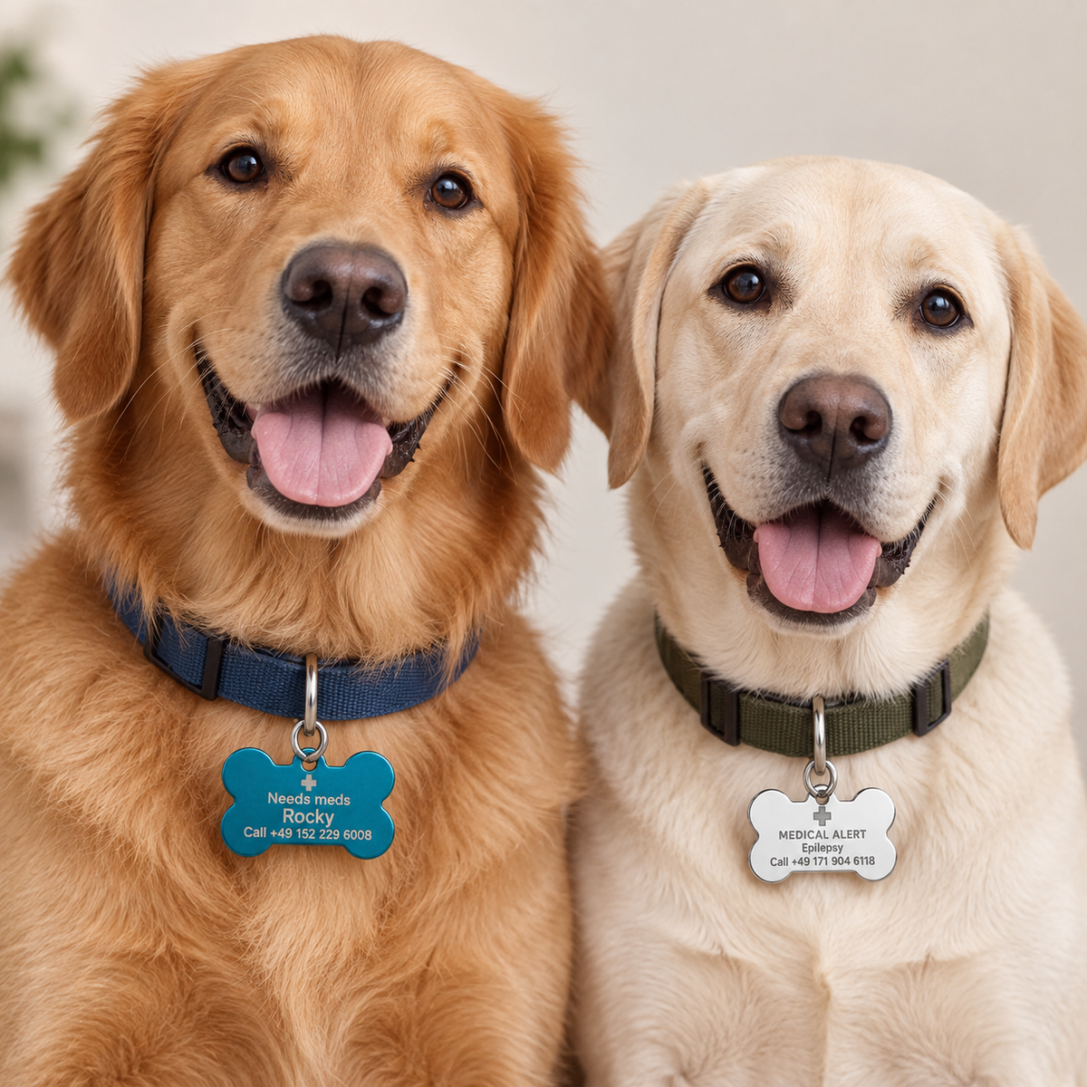 Personalisierte Tiermarke in Knochenform – Foto- & Textgravur