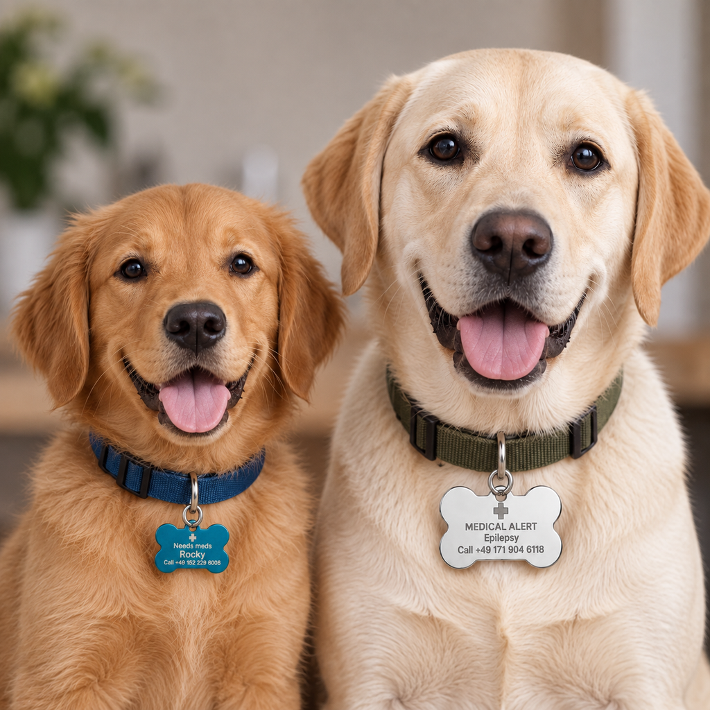 Personalisierte Tiermarke in Knochenform – Foto- & Textgravur