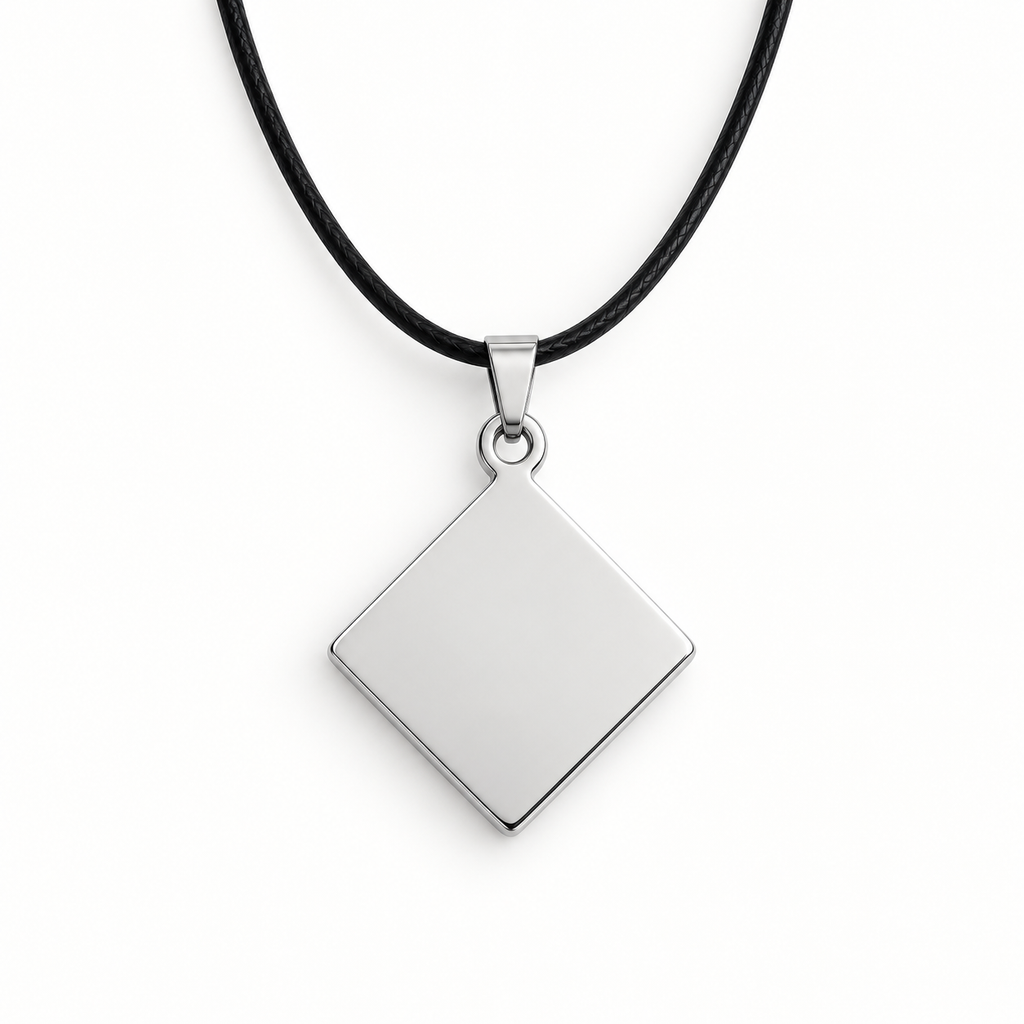 GR-010 Silver Diamond Pendant – Black Leather Cord