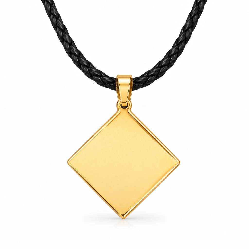 GR-007 Gold Diamond Pendant – Black Leather Cord