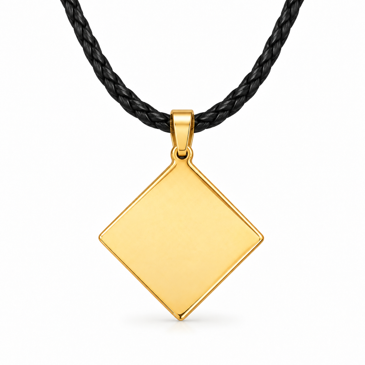 GR-007 Gold Diamond Pendant – Black Leather Cord