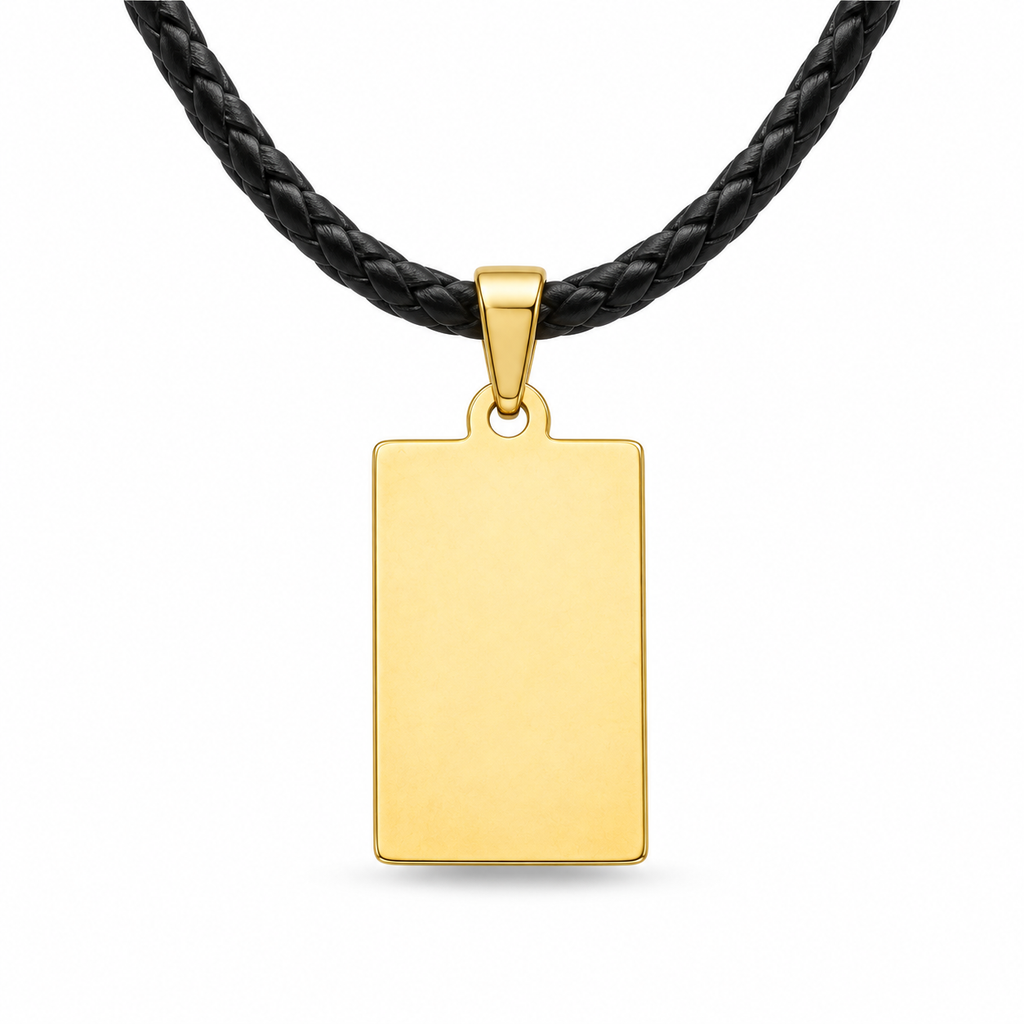 GR-022 Gold Elegant Tag Pendant – Black Leather Cord