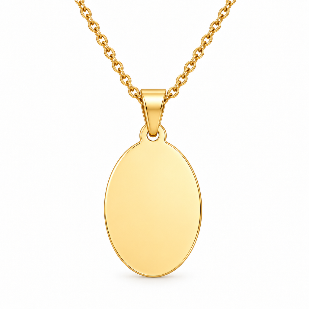 GR-016 Gold Oval Pendant – Gold Stainless Steel Chain