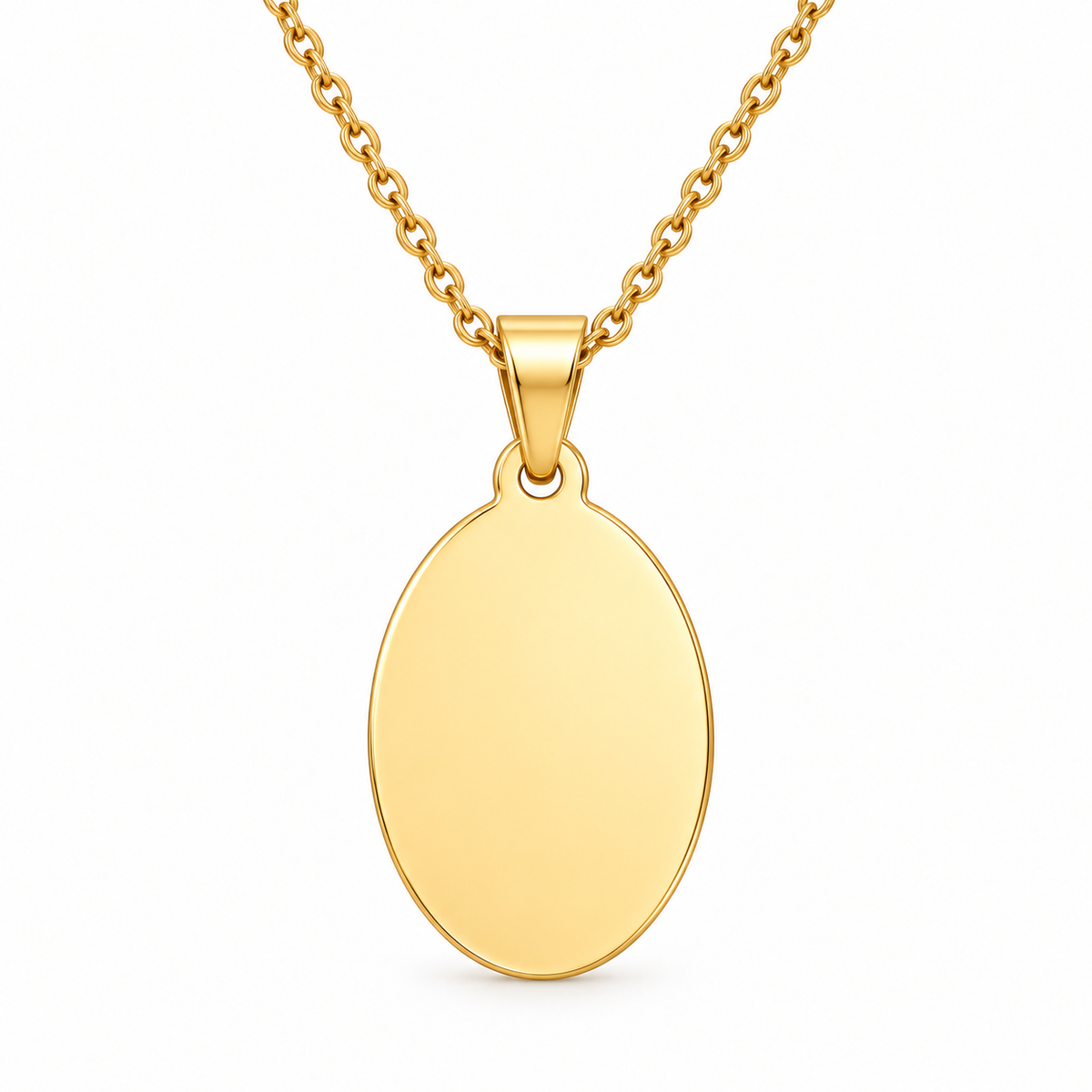 GR-016 Gold Oval Pendant – Gold Stainless Steel Chain