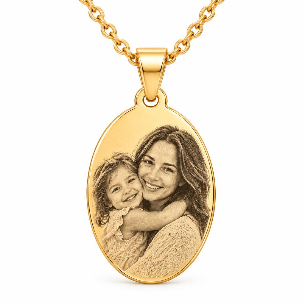 Personalized Oval Photo & Text Engraving Pendant