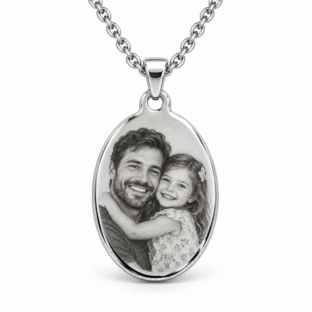Personalized Oval Photo & Text Engraving Pendant