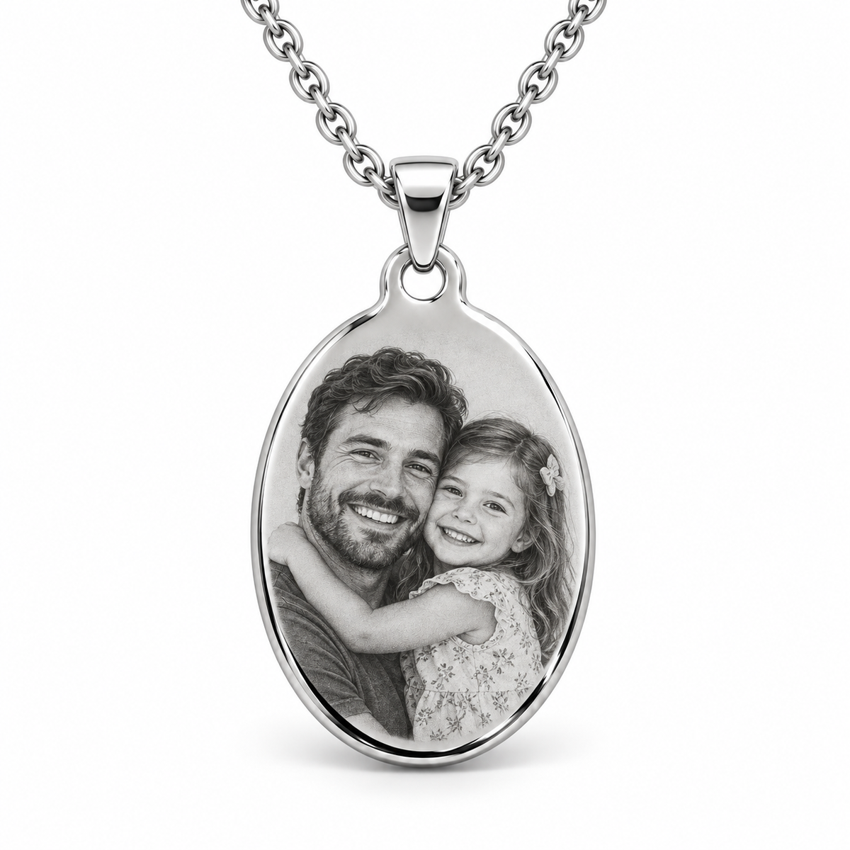 Personalized Oval Photo & Text Engraving Pendant