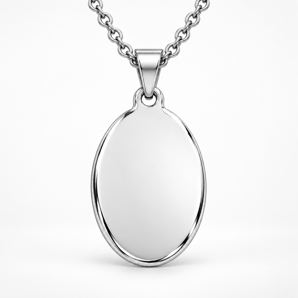 GR-017 Silver Oval Pendant – Silver Stainless Steel Chain