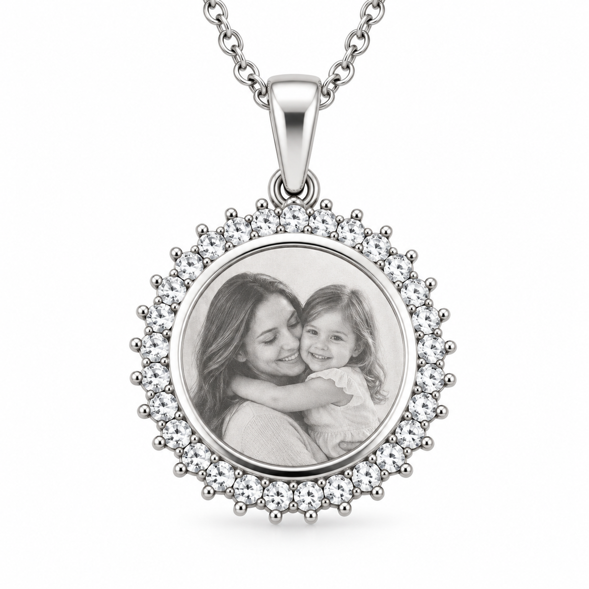 Personalized Crystal-Style Round Photo & Text Engraving Pendant