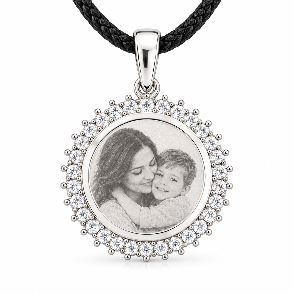 Personalized Crystal-Style Round Photo & Text Engraving Pendant