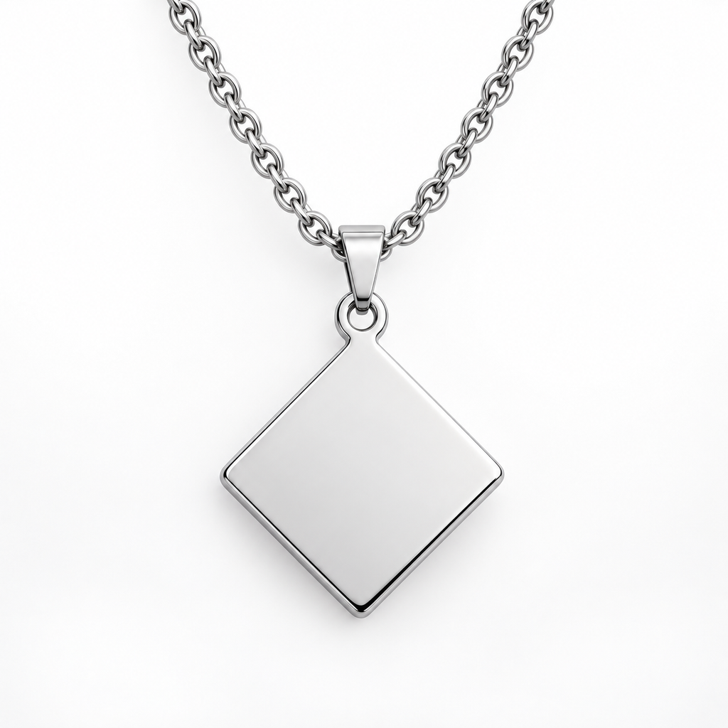 GR-010 Silver Diamond Pendant – Silver Stainless Steel Chain