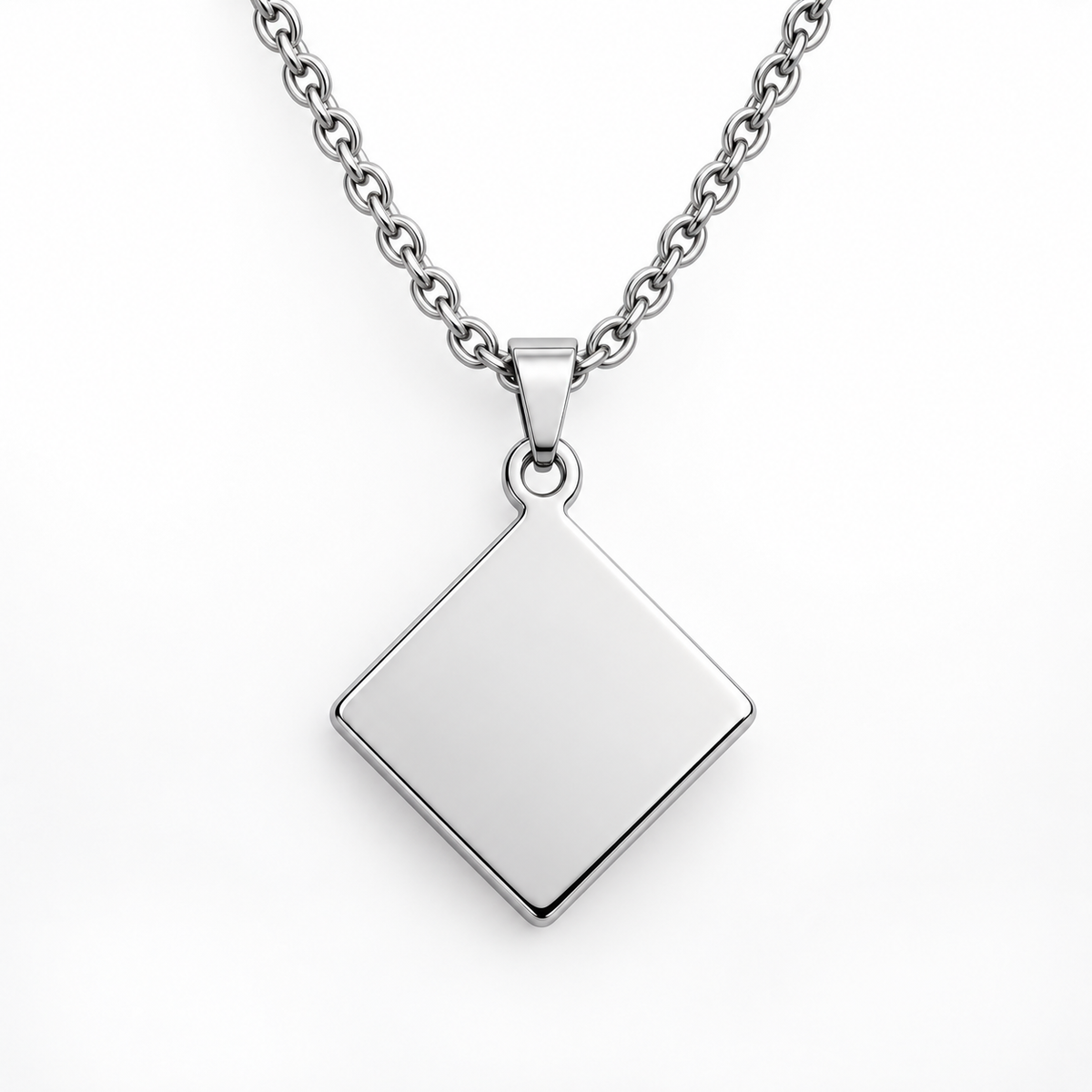 GR-010 Silver Diamond Pendant – Silver Stainless Steel Chain