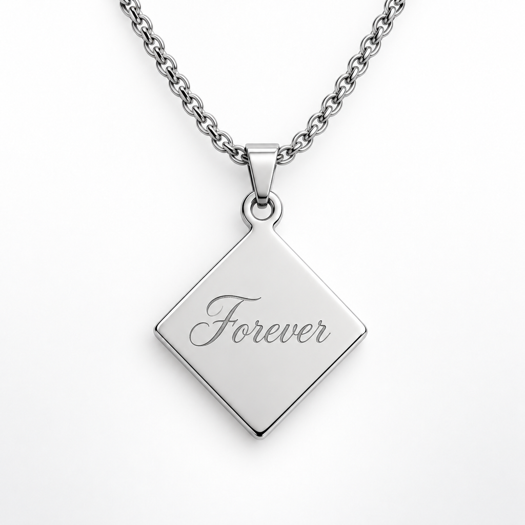 Personalized Diamond-Shaped Photo & Text Engraving Pendant