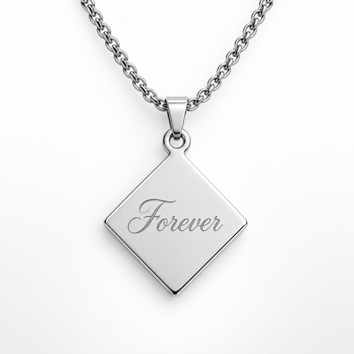 Personalized Diamond-Shaped Photo & Text Engraving Pendant