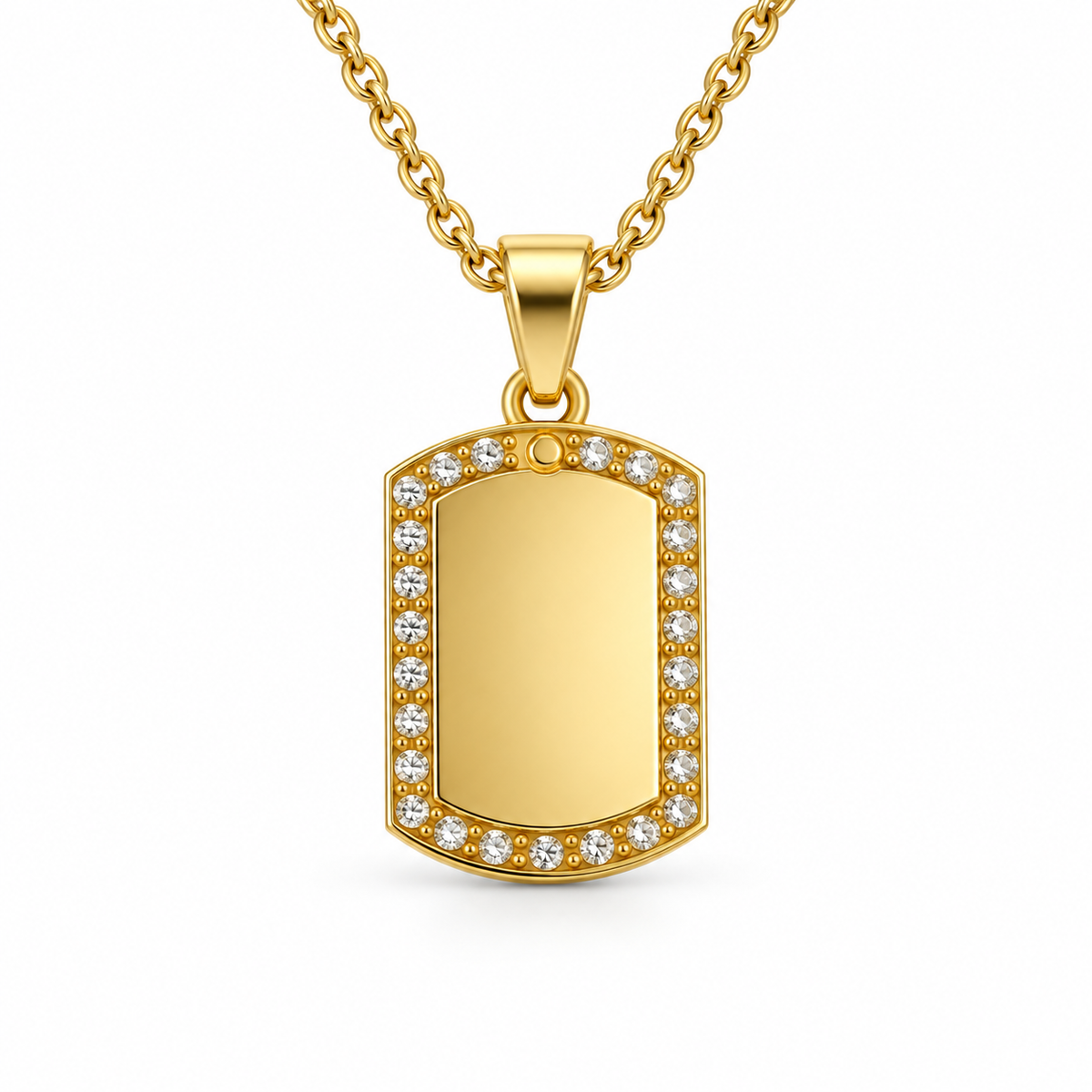 TEMP-SMALL-GOLD-003 Small Gold Crystal Tag Pendant – Gold Stainless Steel Chain