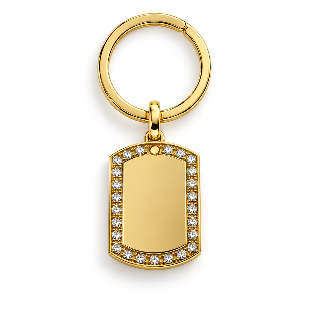 TEMP-SMALL-GOLD-003 Small Gold Crystal Tag Pendant – Gold Keyring