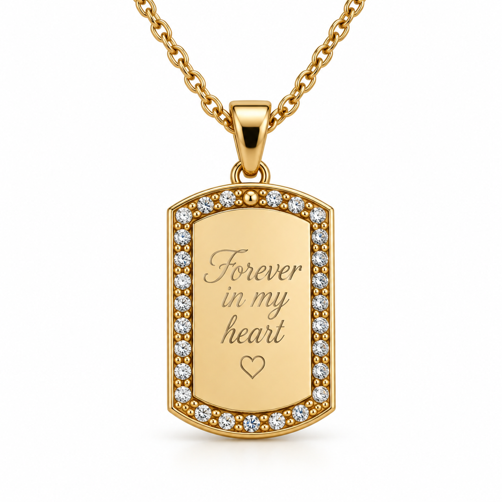 Personalized Small Crystal-Style Tag Photo & Text Engraving Pendant