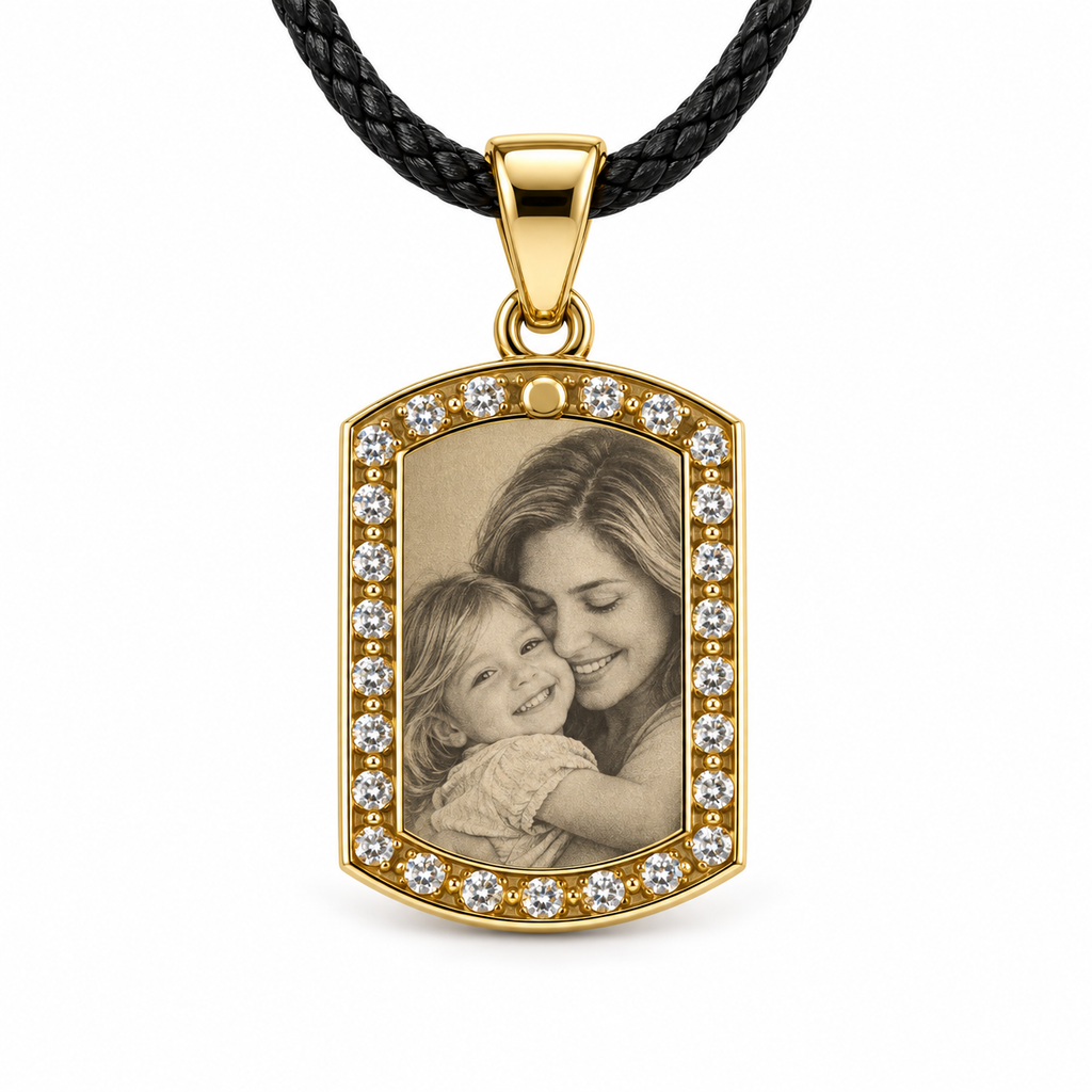 Personalized Small Crystal-Style Tag Photo & Text Engraving Pendant