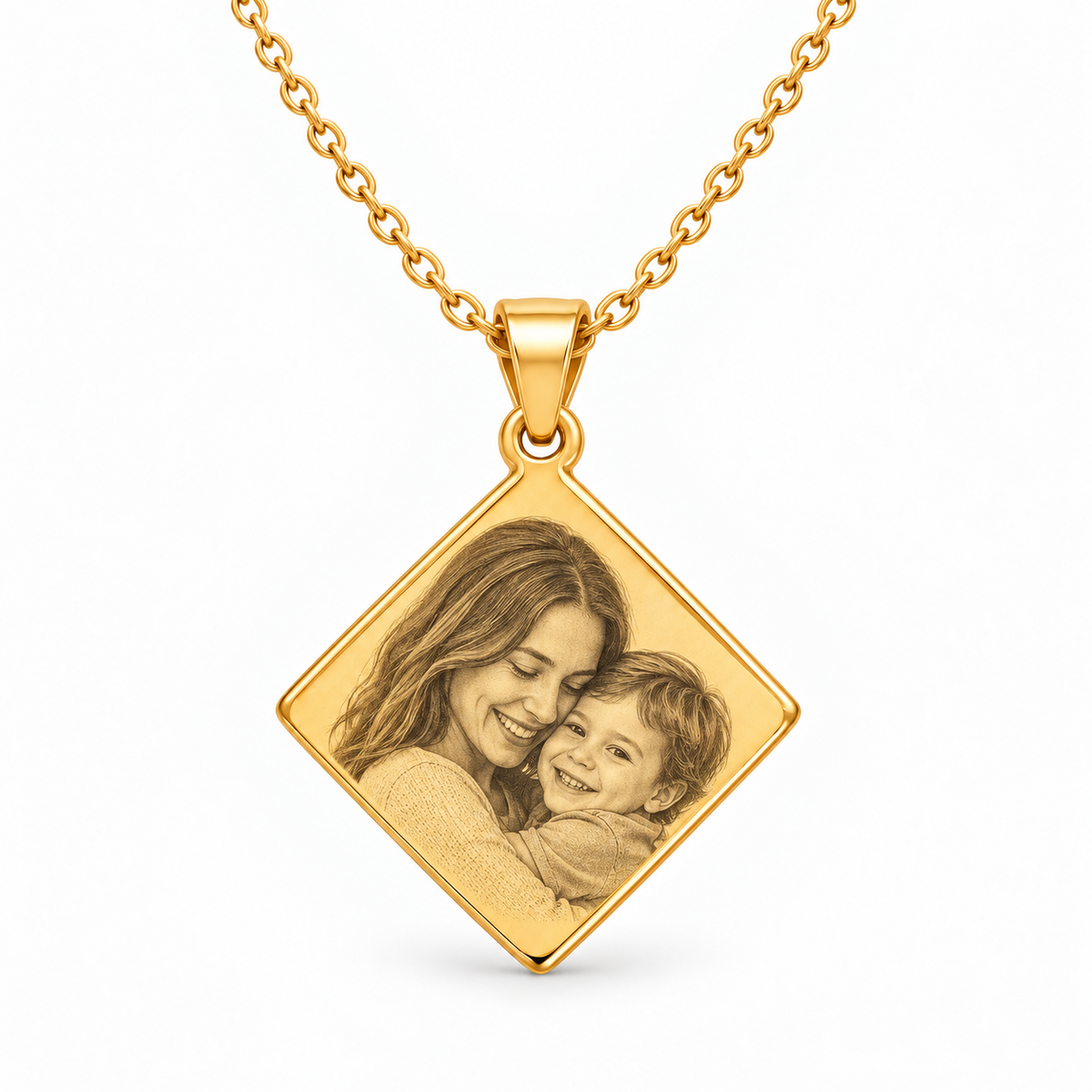 Personalized Diamond-Shaped Photo & Text Engraving Pendant