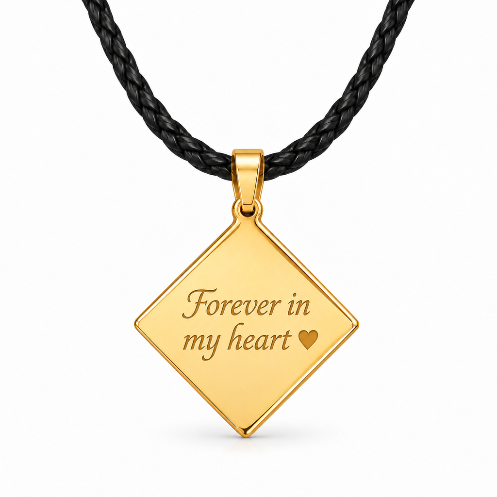 Personalized Diamond-Shaped Photo & Text Engraving Pendant