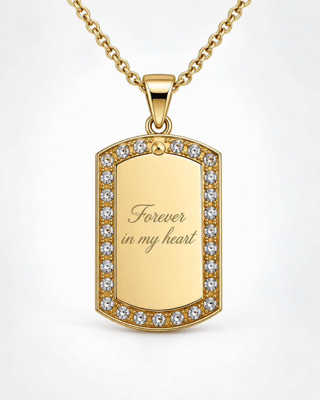 Personalized Large Crystal-Style Tag Photo & Text Engraving Pendant