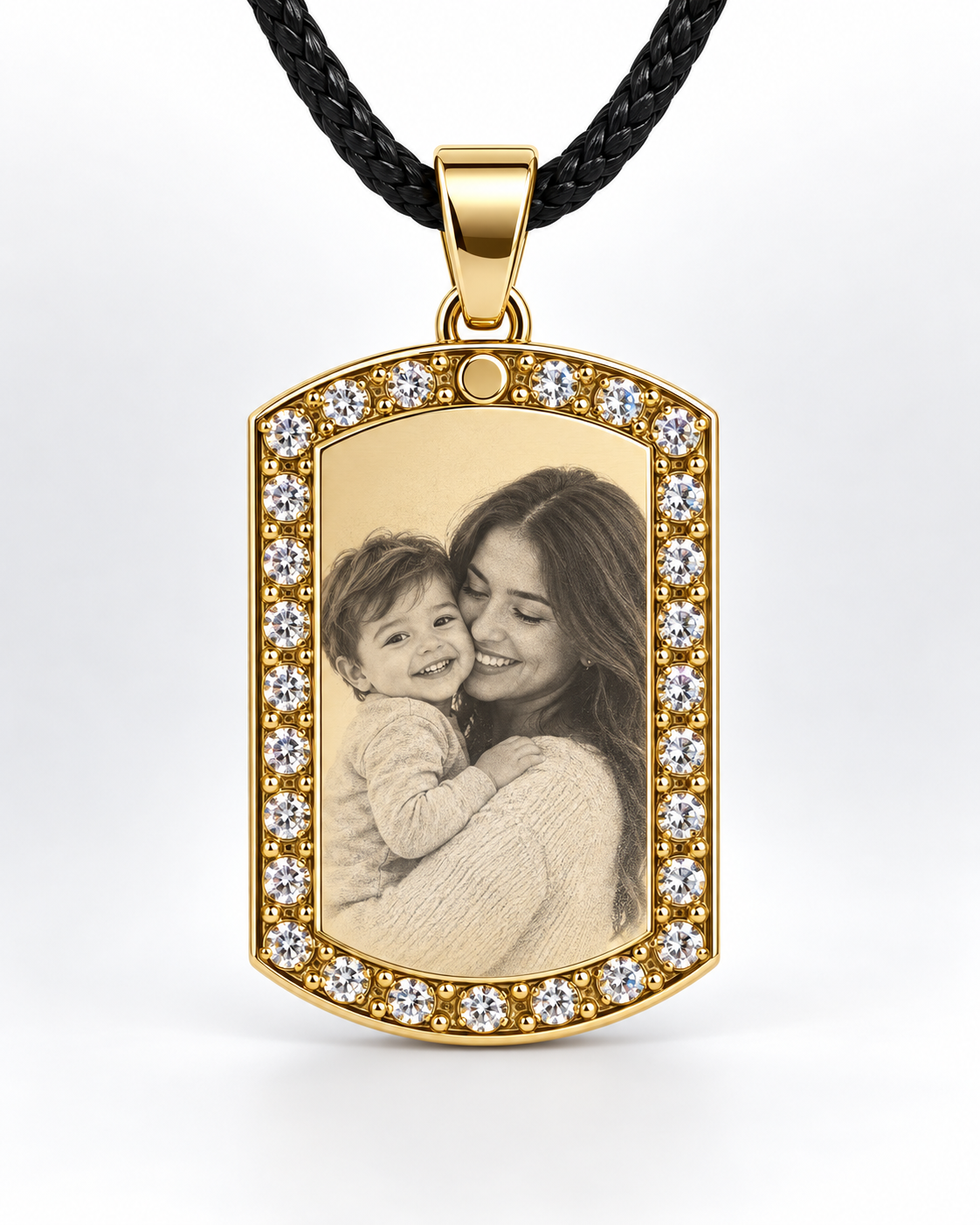 Personalized Large Crystal-Style Tag Photo & Text Engraving Pendant
