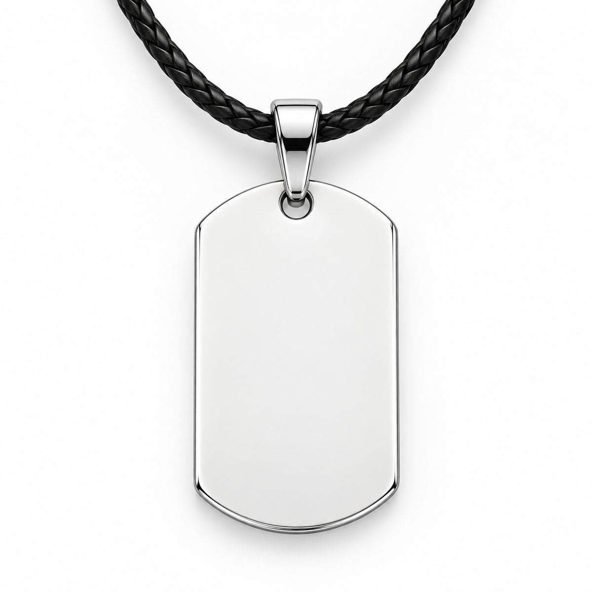 Rounded tag pendant with leather cord